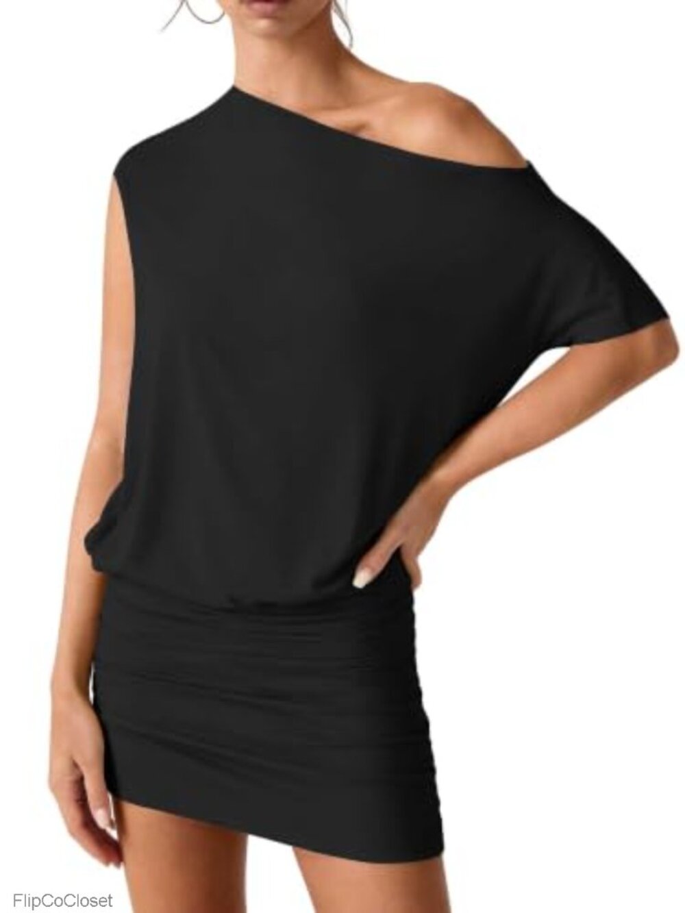 Off Shoulder Bodycon Mini Dress Asymmetrical Short Sleeve Sexy Party Dresses